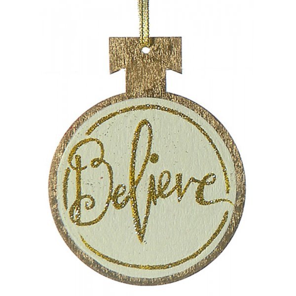 Χριστουγεννιάτικo Κρεμαστό Ξύλινο Στολίδι, με Χρυσό "Believe" (12cm)
